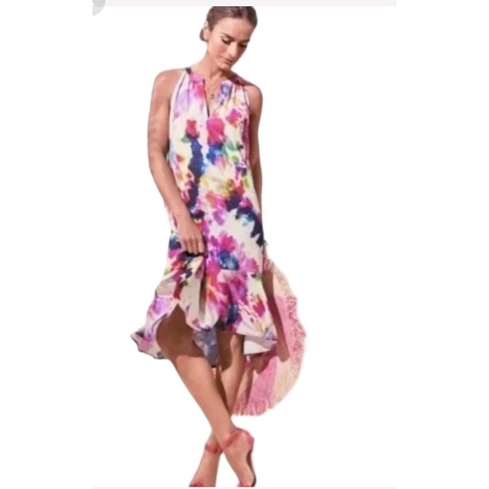 Cabi Womens Small Celebration Dress Multicolor Tie-Dye Halter Sun Dress